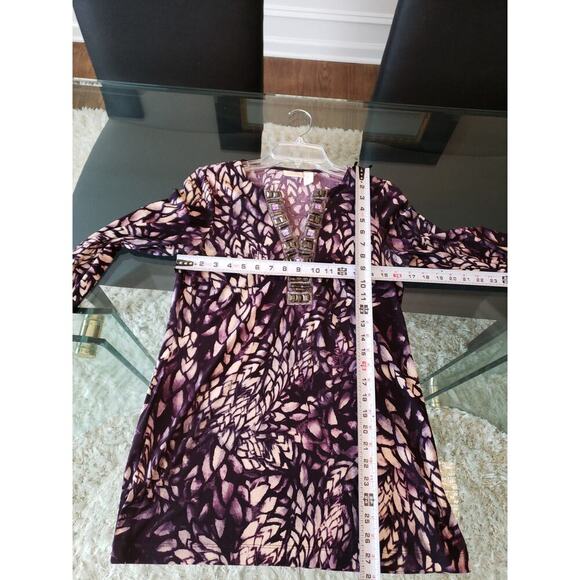 Women's Chico's Purple Leaf Print Long Sleeve Top with Rhinestone Detail Size S - Picture 8 of 8